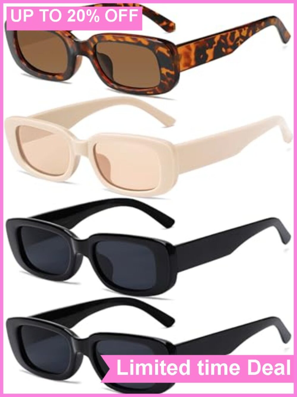 Retro 90s Small Square Rectangle UV400 Sunglasses 4 Pack Y2K Aesthetic